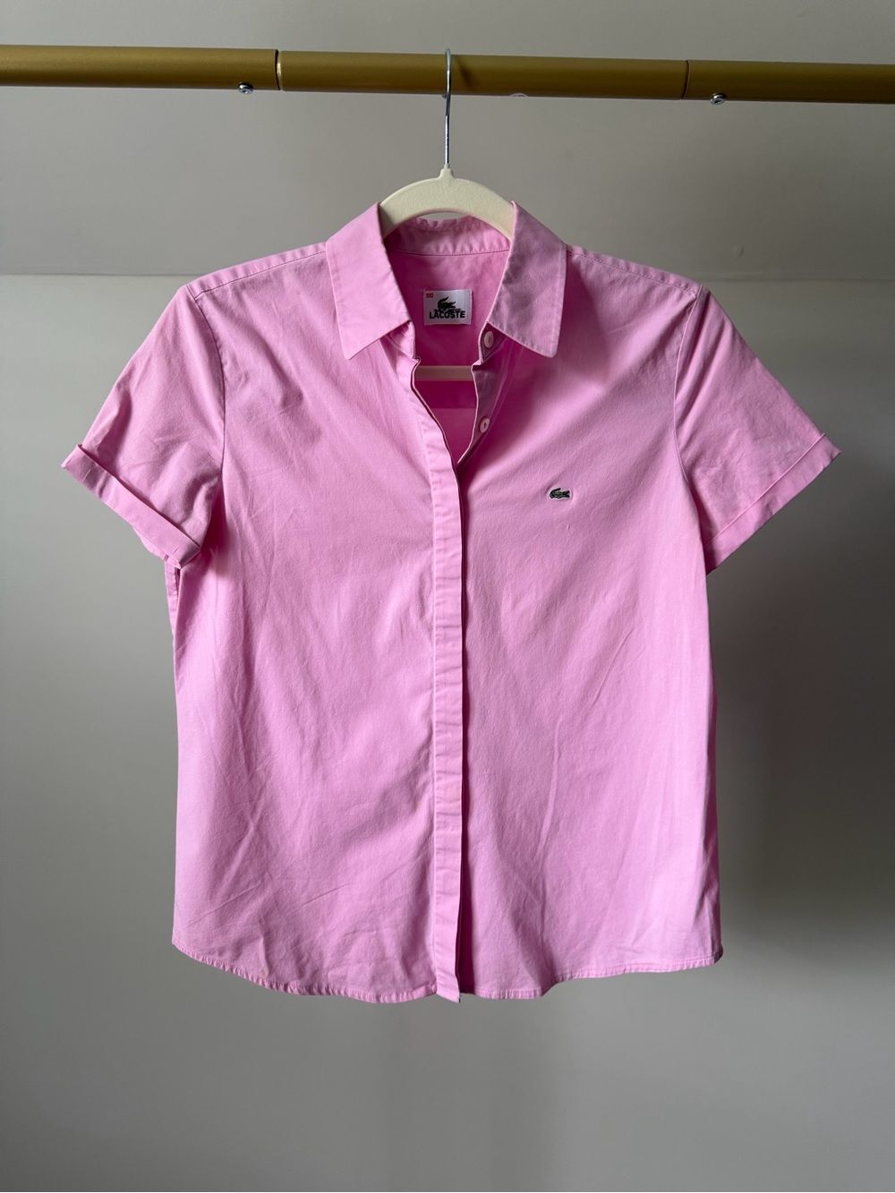 Vintage Lacoste Pink Button-Down Shirt with Logo Sz M